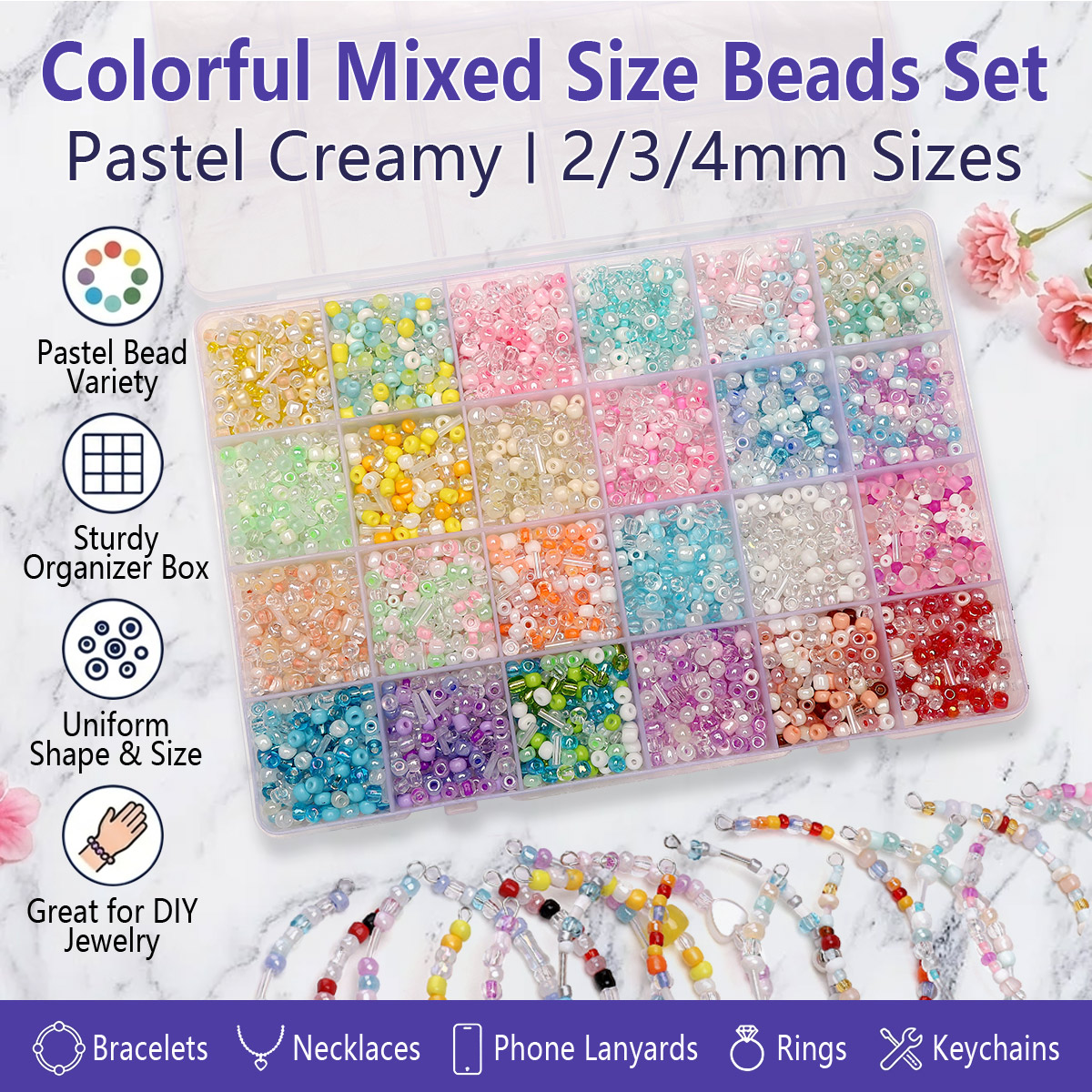Jewelry Making Online - 24 Grid Mixed Size Glass Seed