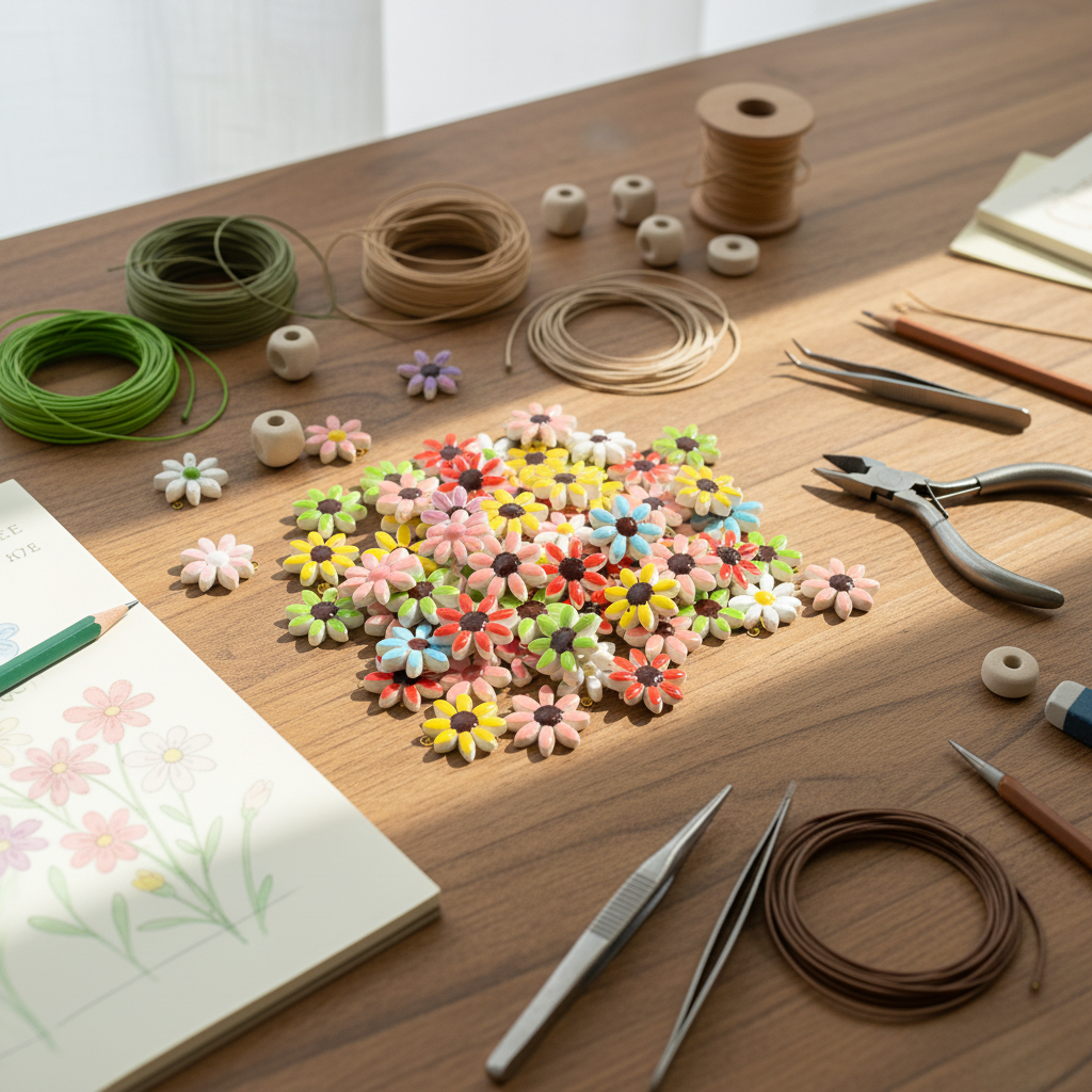 5pcs DIY Ceramic Flower Beads  - Jewelry Making Qc avis et prix
